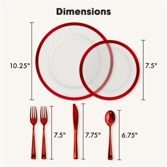 Heavyweight Red Plastic Plate Set|150PCS for 25Guests|Clear Plates with Red Trim - Picture 3 of 7